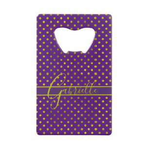 Elegant Faux Gold Polka Dots op Paarse monogram Kredietkaart Flessenopener