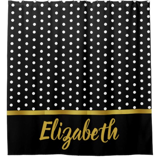 Elegant Faux Gold Script Black en White Stippen Douchegordijn (Voorkant)