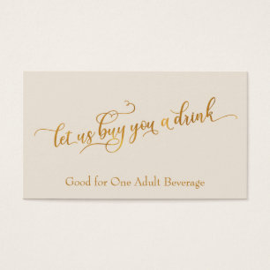 Elegant Faux-Gold Script Cream Drink Tickets Visitekaartje