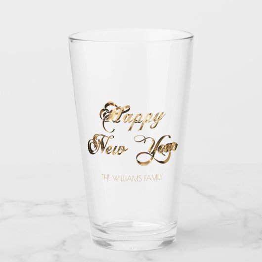 Elegant Faux Gold Script Happy Nieuwjaar Glas (Voorkant)