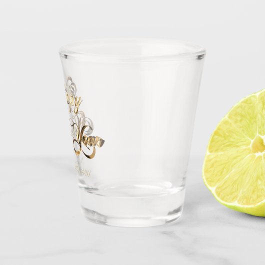 Elegant Faux Gold Script Happy Nieuwjaar Shot Glas (Rechts)