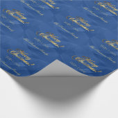Elegant Faux Gold Script Merry Christmas Blue Cadeaupapier (Hoek)