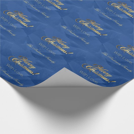 Elegant Faux Gold Script Merry Christmas Blue Cadeaupapier (Hoek)