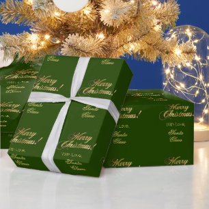Elegant Faux Gold Script Merry kerstgroen Cadeaupapier