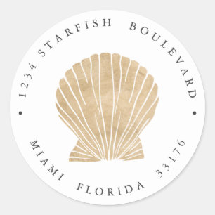 Elegant FAUX GOLD SEASHELL kust Retouradres Ronde Sticker