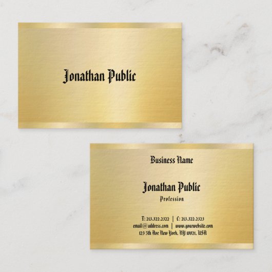 Elegant Faux Gold Sjabloon Klassieke tekst Visitekaartje (Voorkant / Achterkant)