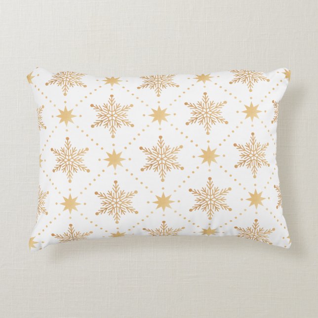 Elegant Faux Gold Snowflakes kerspatroon Decoratief Kussen (Voorkant)