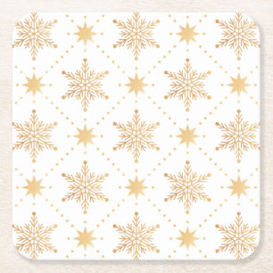 Elegant Faux Gold Snowflakes kerspatroon Vierkante Kartonnen Onderzetter