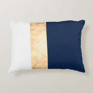 elegant faux goud, blauw van de marine, witte stre accent kussen