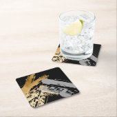 elegant faux goud en grijze borstels vierkante kartonnen onderzetter (Insitu)