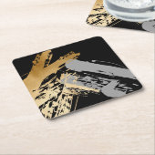 elegant faux goud en grijze borstels vierkante kartonnen onderzetter (Schuin)