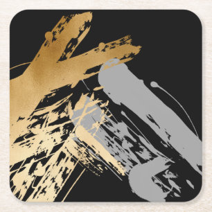 elegant faux goud en grijze borstels vierkante kartonnen onderzetter