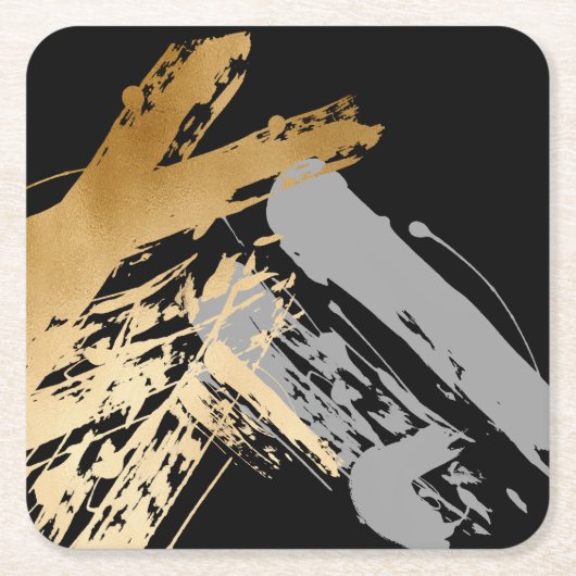 elegant faux goud en grijze borstels vierkante kartonnen onderzetter (Voorkant)