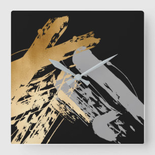 elegant faux goud en grijze borstels vierkante klok