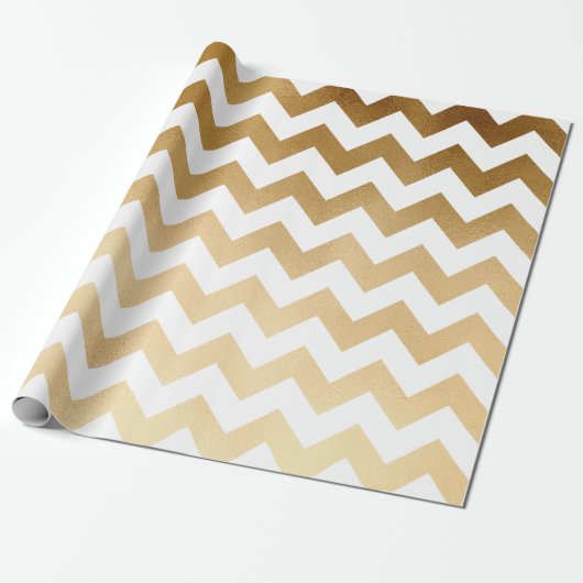 elegant faux goud en wit chevron patroon cadeaupapier (Uitgerold)
