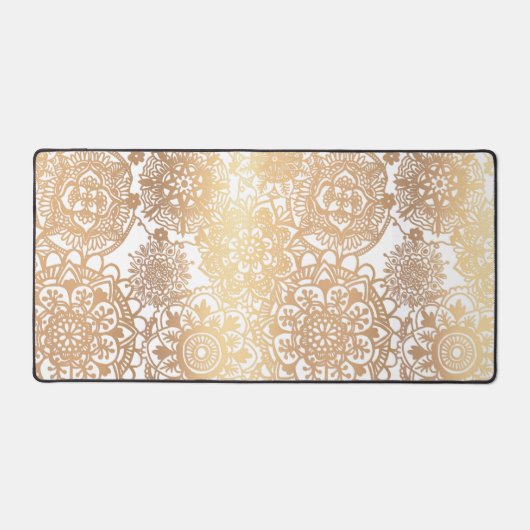 Elegant Faux Goud en Wit Mandala Patroon Bureaumat (Voorkant)