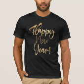 Elegant Faux Gouden Handschrift Gelukkig Nieuwjaar T-shirt (Voorkant)