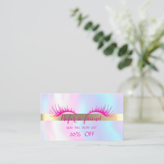 Elegant Faux Lashes Holographic Reference Card Aanbevelingskaartje (Staand voorkant)