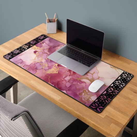 Elegant Faux Marble Black Ornate Trim Bureaumat (Kantoor 2)