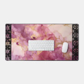 Elegant Faux Marble Black Ornate Trim Bureaumat (Keyboard & Muis)