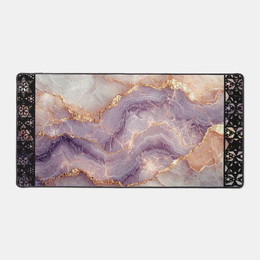 Elegant Faux Marble Black Ornate Trim Bureaumat (Voorkant)