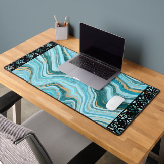 Elegant Faux Marble Black Ornate Trim Bureaumat