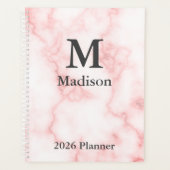 Élégant Faux Marbre rose Gris Monogramme Nom 2026 (Devant)