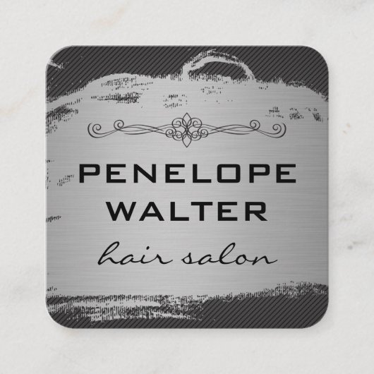 Elegant Faux Metallic Silver en Pattern Vierkante Visitekaartje (Voorkant)