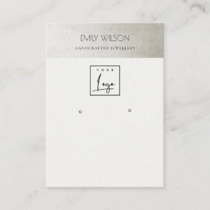 ELEGANT FAUX METALLIC SILVER LOGO EARING DISPLAY VISITEKAARTJE