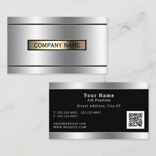 Elegant faux metallic zilver en goud visitekaartje (Voorkant / Achterkant)