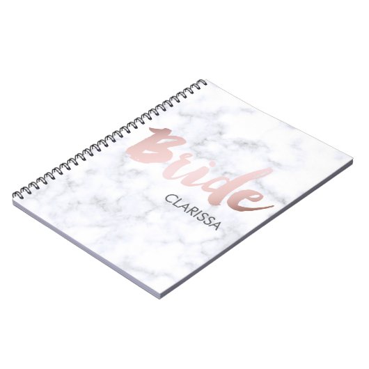 elegant faux roos Gold "bride" witte marmer Notitieboek (Linkerzijde)