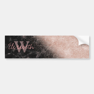 Elegant faux roos gold confetti black marble afbee bumpersticker