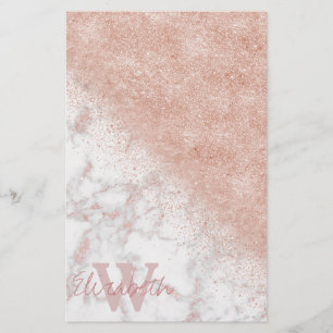 Elegant faux roos gold confetti white marble afbee briefpapier