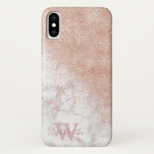Elegant faux roos gold confetti white marble afbee iPhone x hoesje