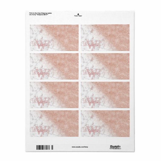 Elegant faux roos gold confetti white marble afbee etiket (Full Sheet)