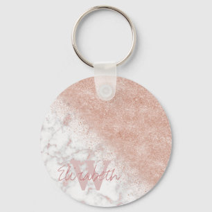 Elegant faux roos gold confetti white marble afbee sleutelhanger