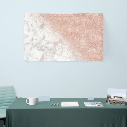 Elegant faux roos gold confetti white marble afbee spandoek (Beurs)