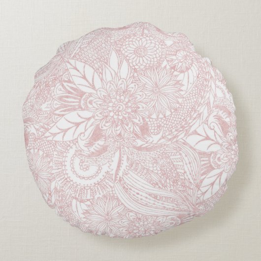 Elegant faux roos Gold floral mandala design Rond Kussen (Achterkant)