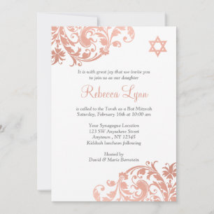 Elegant Faux Roos Gold Flourish Bat Mitzvah Invite Kaart