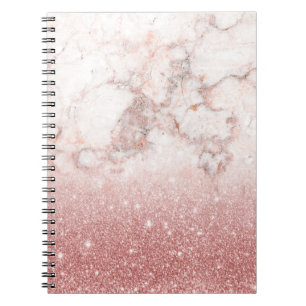 Elegant Faux Roos Gold Glitter White Marble Ombre Notitieboek