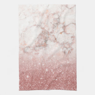 Elegant Faux Roos Gold Glitter White Marble Ombre Theedoek