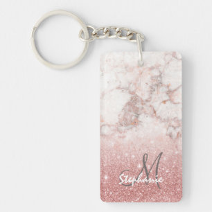 Elegant Faux Roos Gold Glitter White Marmer Ombre Sleutelhanger