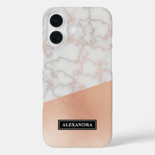Elegant Faux Roos Gold & Marble - Aangepaste naam iPhone 16 Hoesje