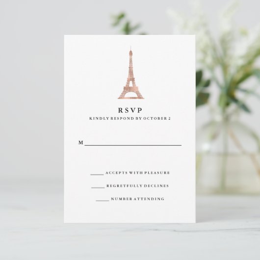 Elégant Faux Rose Gold Tour Eiffel Parisienne RSVP (Debout devant)