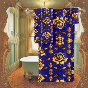 Élégant faux roses dorés sur bleu royal