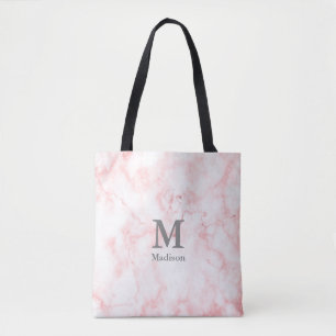 Elegant Faux Roze Marmer Grijs Initialen Monogram Draagtas