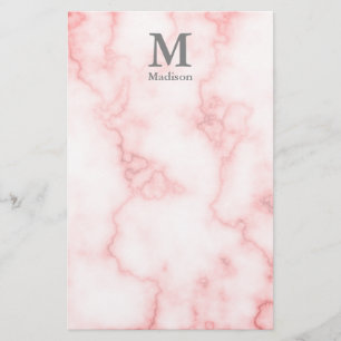 Elegant Faux roze marmer met naam en monogram Briefpapier