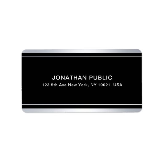 Elegant Faux Silver Black Sjabloon Glamor Modern Etiket (Voorkant)