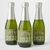 Elegant Faux Silver Lettering Happy Nieuwjaar 2023 Sparkling Wijnetiket (Flessen)