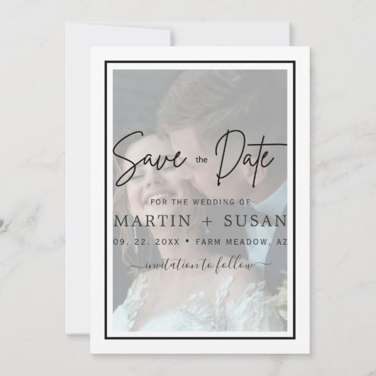 Elegant Faux Vellum Effect 2 Foto Lijst Wedding Save The Date (Voorkant)